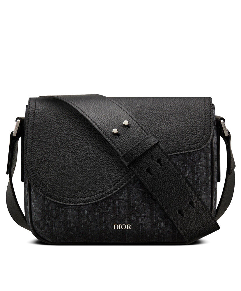 Christian Dior Mini Saddle Messenger Canvas with Leather Bag Black